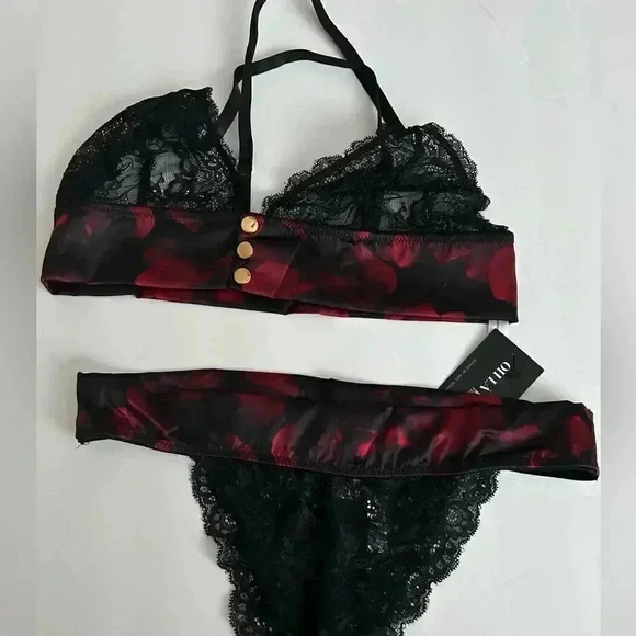 Nwot Oh la  la cheri black and rose lingerie set small/medium - Picture 2 of 6